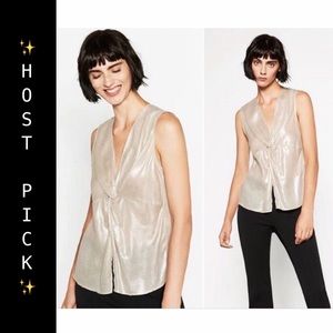 ✨HP✨ NWT Zara Metallic Effect Shimmer V Neck Sz L